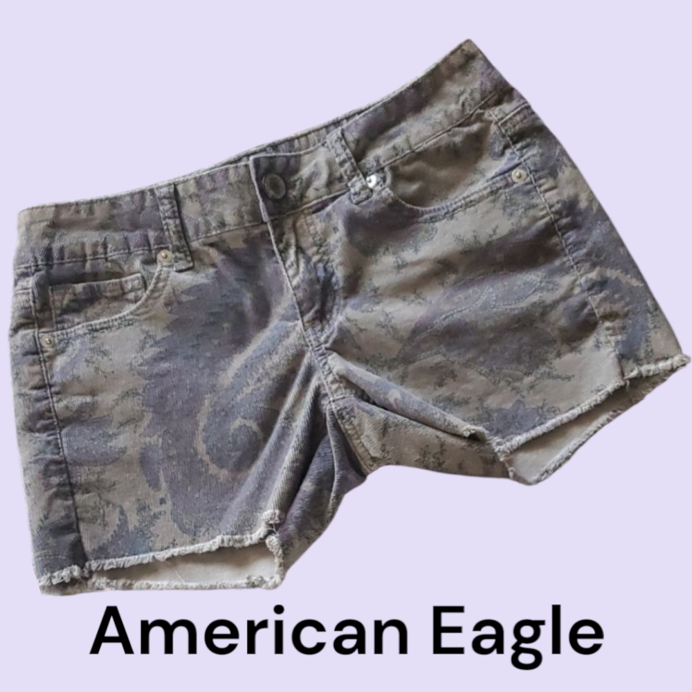American Eagle Outfitters Gray Camouflage Denim Shorts